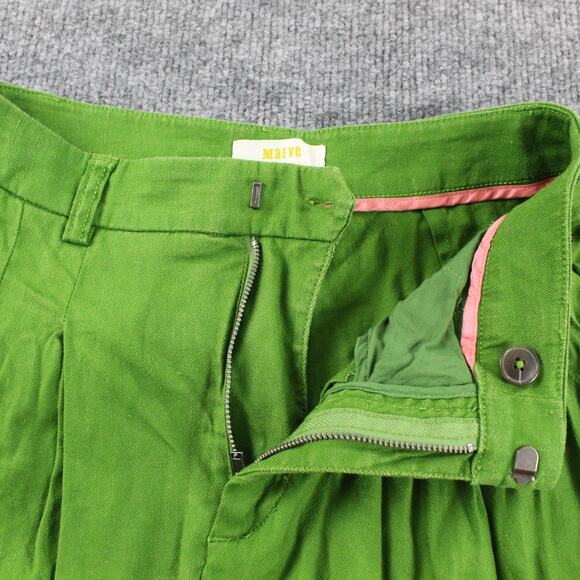 Maeve Pants Womens 0 The Avery Pleated Wide Leg Trousers Green Linen Blend Work - Picture 7 of 15